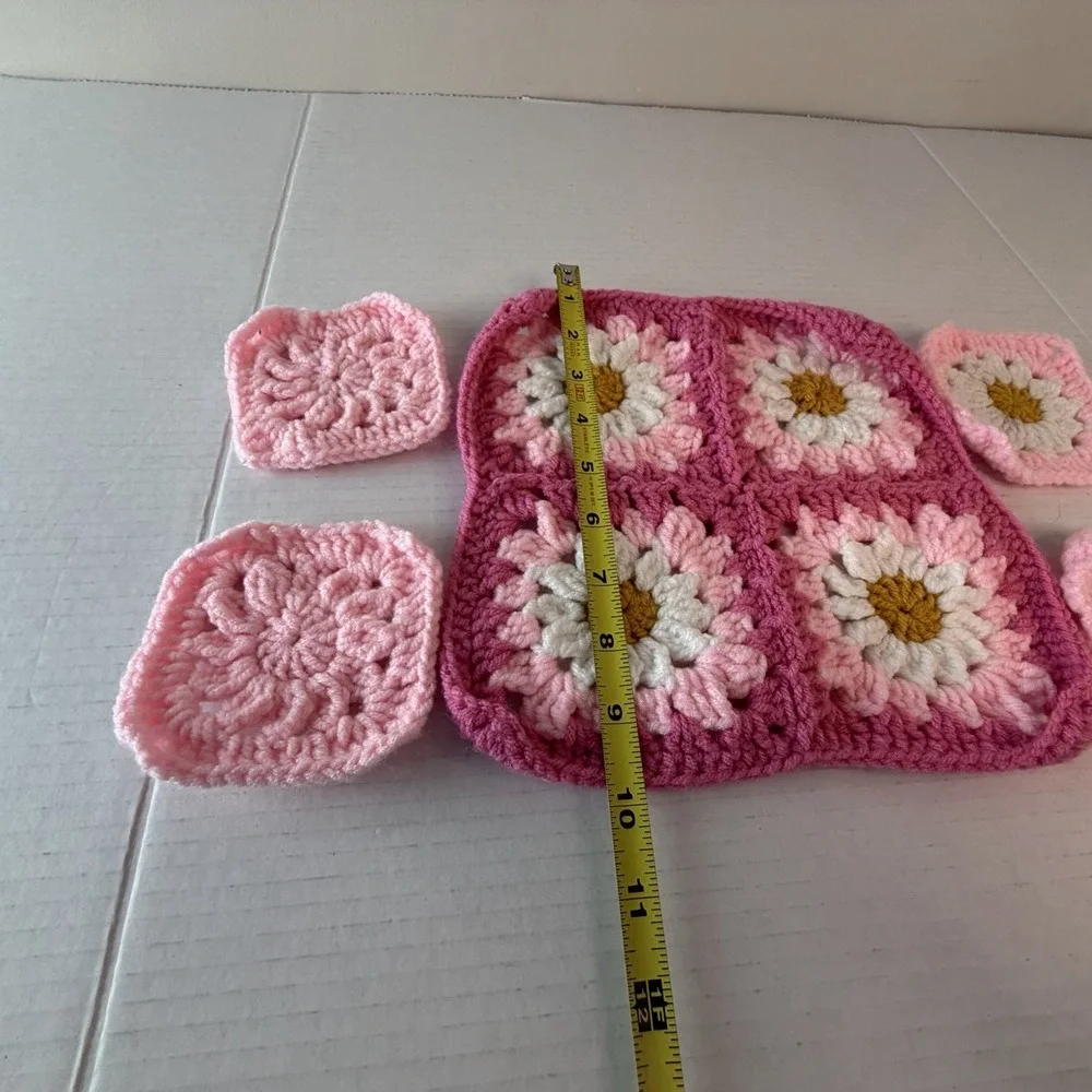 Lot of 5 Hand Crochet Pink Floral Doilies Barbiecore